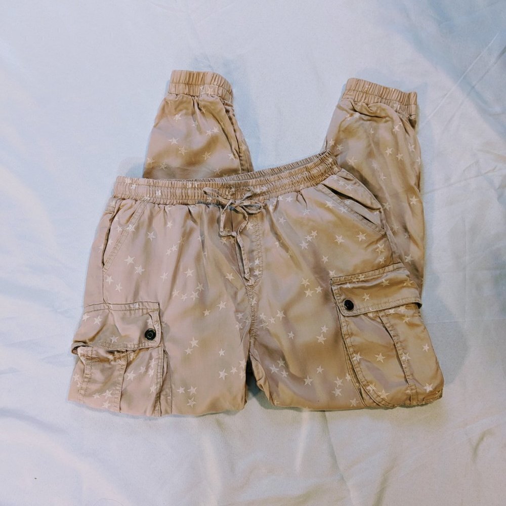 Light Pink Star Print Cargo Jogger Pants Women's Size S - Picture 2 of 4